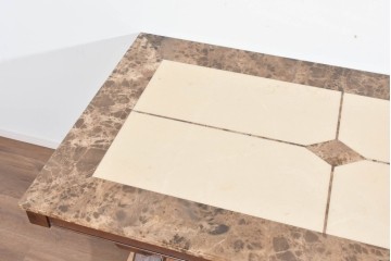 中古　ヨーロッパ　高級輸入家具　オーク材　大理石天板のダイニングテーブル　定価約50万円　(R-087538)