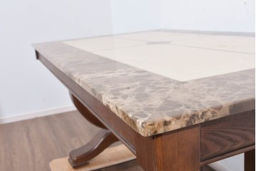 中古　ヨーロッパ　高級輸入家具　オーク材　大理石天板のダイニングテーブル　定価約50万円　(R-087538)