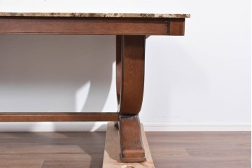 中古　ヨーロッパ　高級輸入家具　オーク材　大理石天板のダイニングテーブル　定価約50万円　(R-087538)