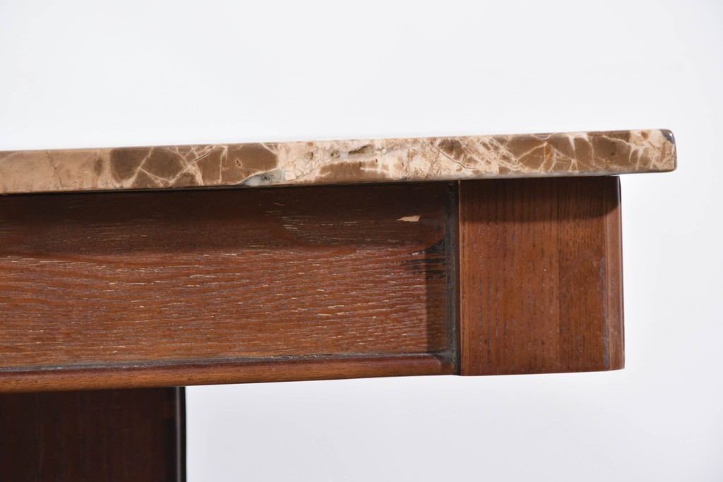 中古　ヨーロッパ　高級輸入家具　オーク材　大理石天板のダイニングテーブル　定価約50万円　(R-087538)