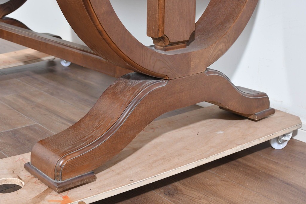 中古　ヨーロッパ　高級輸入家具　オーク材　大理石天板のダイニングテーブル　定価約50万円　(R-087538)