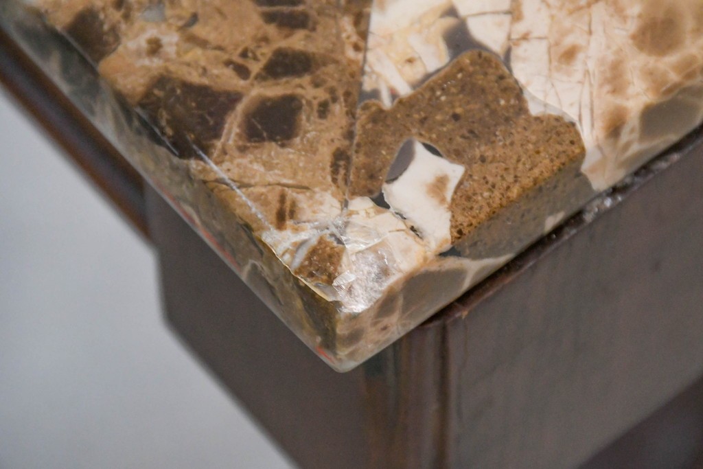 中古　ヨーロッパ　高級輸入家具　オーク材　大理石天板のダイニングテーブル　定価約50万円　(R-087538)