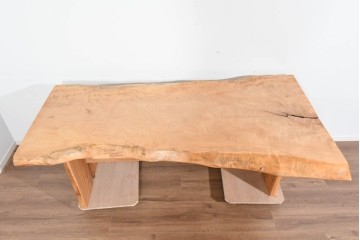 中古　国産職人手作り品　栃ノ木(トチノキ)　一枚板の存在感あふれるダイニングテーブル　製作費約45万円　(R-087540)