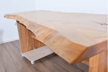 中古　国産職人手作り品　栃ノ木(トチノキ)　一枚板の存在感あふれるダイニングテーブル　製作費約45万円　(R-087540)