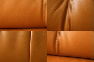 中古　カリモク家具(karimoku)　Chitano(チターノ)　レザー(本革)　やわらかな丸みが魅力の3人掛けソファ　定価約35万円　(R-087542)