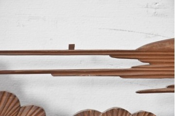 アンティーク建具　昭和初期　松と山水風景の彫刻が美しい欄間1枚　(R-087546)