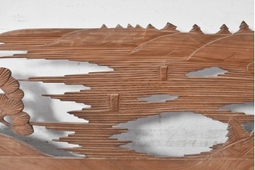 アンティーク建具　昭和初期　松と山水風景の彫刻が美しい欄間1枚　(R-087546)