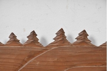 アンティーク建具　昭和初期　松と山水風景の彫刻が美しい欄間1枚　(R-087546)