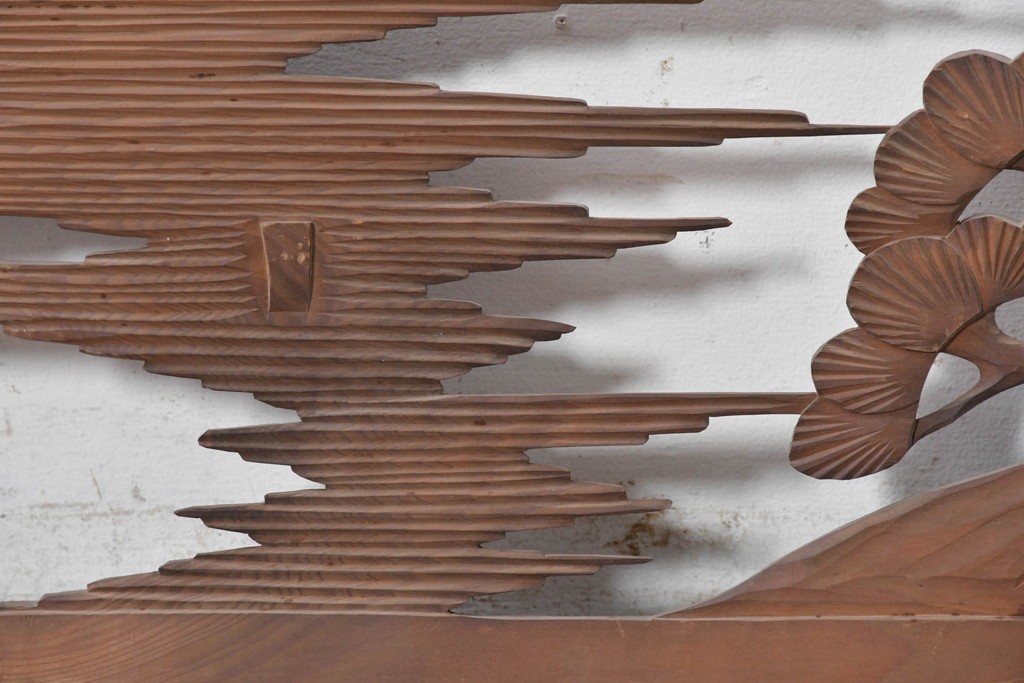 アンティーク建具　昭和初期　松と山水風景の彫刻が美しい欄間1枚　(R-087546)