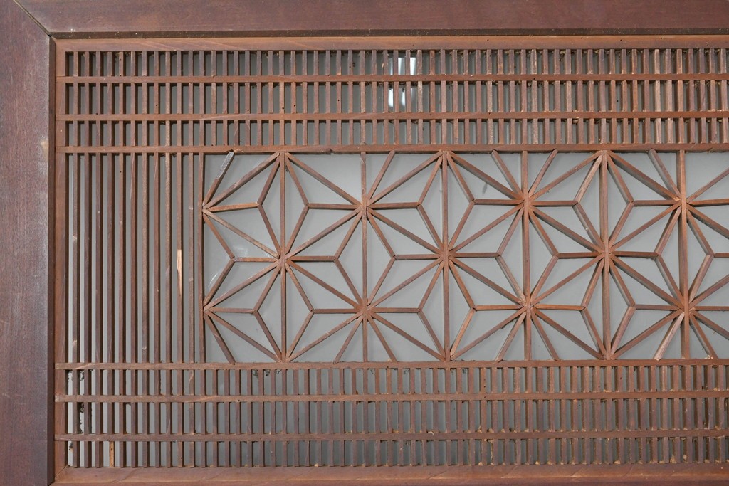 アンティーク建具　昭和初期　片面ガラス　繊細な組子細工が美しい欄間1枚　(R-087550)