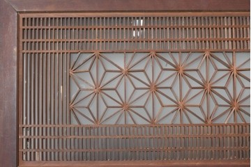 アンティーク建具　昭和初期　片面ガラス　繊細な組子細工が美しい欄間1枚　(R-087550)