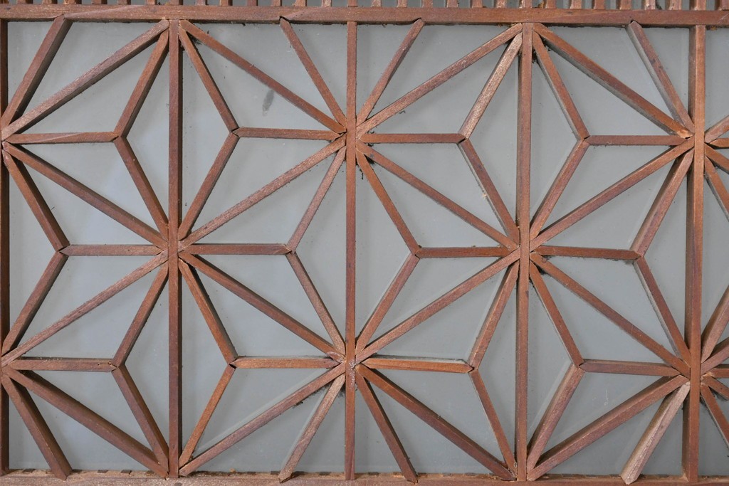 アンティーク建具　昭和初期　片面ガラス　繊細な組子細工が美しい欄間1枚　(R-087550)