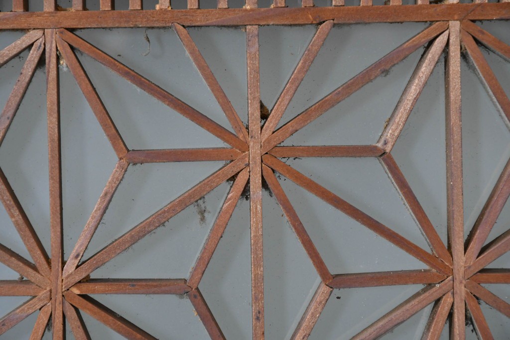 アンティーク建具　昭和初期　片面ガラス　繊細な組子細工が美しい欄間1枚　(R-087550)