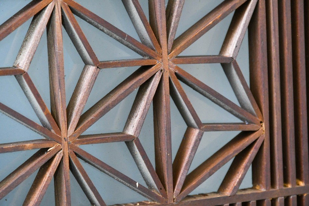 アンティーク建具　昭和初期　片面ガラス　繊細な組子細工が美しい欄間1枚　(R-087550)