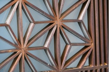 アンティーク建具　昭和初期　片面ガラス　繊細な組子細工が美しい欄間1枚　(R-087550)