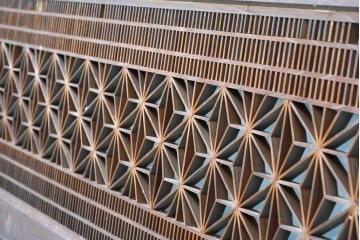 アンティーク建具　昭和初期　片面ガラス　繊細な組子細工が美しい欄間1枚　(R-087550)