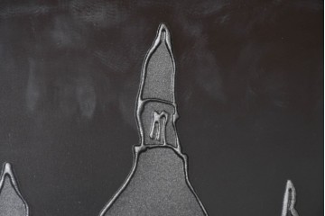 現代アート　在銘　R.Akiyama(秋山亮太)作　クラシカルなパリの街並みを描いた特大ガラスパネルアート　(R-087552)