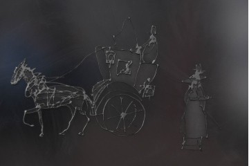 現代アート　在銘　R.Akiyama(秋山亮太)作　クラシカルなパリの街並みを描いた特大ガラスパネルアート　(R-087552)