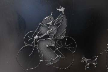 現代アート　在銘　R.Akiyama(秋山亮太)作　クラシカルなパリの街並みを描いた特大ガラスパネルアート　(R-087552)