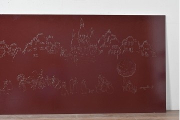 現代アート　在銘　R.Akiyama(秋山亮太)作　クラシカルなパリの街並みを描いた特大ガラスパネルアート　(R-087552)