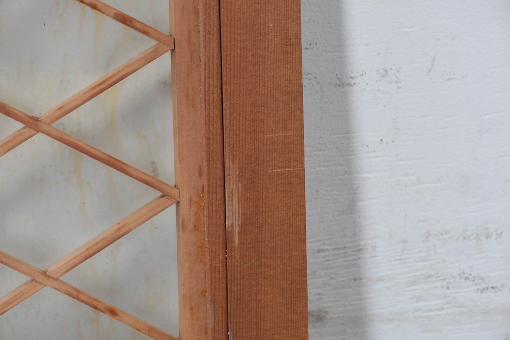 ヴィンテージ建具　昭和中期　両面ガラス　麻の葉模様の組子が美しい欄間1枚　(R-087553)