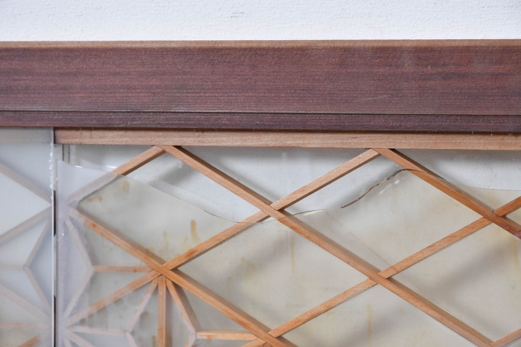 ヴィンテージ建具　昭和中期　両面ガラス　麻の葉模様の組子が美しい欄間1枚　(R-087553)