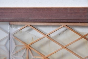 ヴィンテージ建具　昭和中期　両面ガラス　麻の葉模様の組子が美しい欄間1枚　(R-087553)