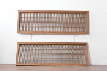 アンティーク建具　大正から昭和初期　繊細な縦桟が整然と並ぶ筬欄間2枚セット　(R-087557)