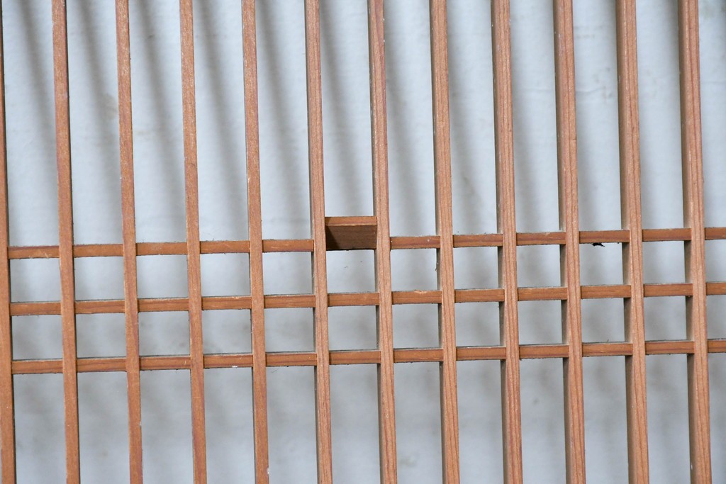 アンティーク建具　大正から昭和初期　繊細な縦桟が整然と並ぶ筬欄間2枚セット　(R-087557)