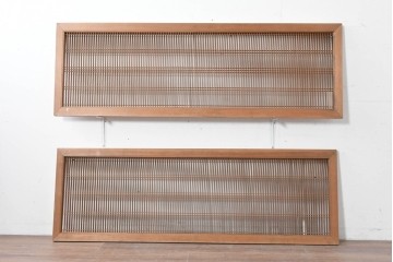 アンティーク建具　大正から昭和初期　繊細な縦桟が整然と並ぶ筬欄間2枚セット　(R-087557)