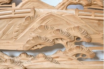 ヴィンテージ建具　昭和中期　橋と松の風景彫刻が美しい欄間2枚セット　(R-087558)