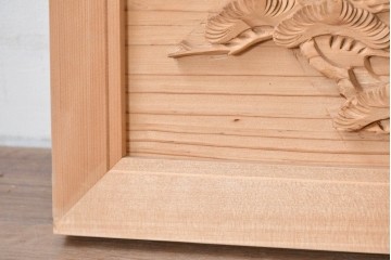 ヴィンテージ建具　昭和中期　橋と松の風景彫刻が美しい欄間2枚セット　(R-087558)