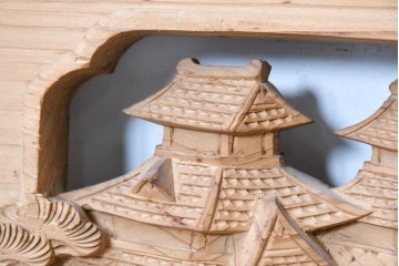 ヴィンテージ建具　昭和中期　橋と松の風景彫刻が美しい欄間2枚セット　(R-087558)