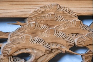 ヴィンテージ建具　昭和中期　橋と松の風景彫刻が美しい欄間2枚セット　(R-087558)