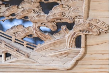 ヴィンテージ建具　昭和中期　橋と松の風景彫刻が美しい欄間2枚セット　(R-087558)