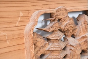 ヴィンテージ建具　昭和中期　橋と松の風景彫刻が美しい欄間2枚セット　(R-087558)