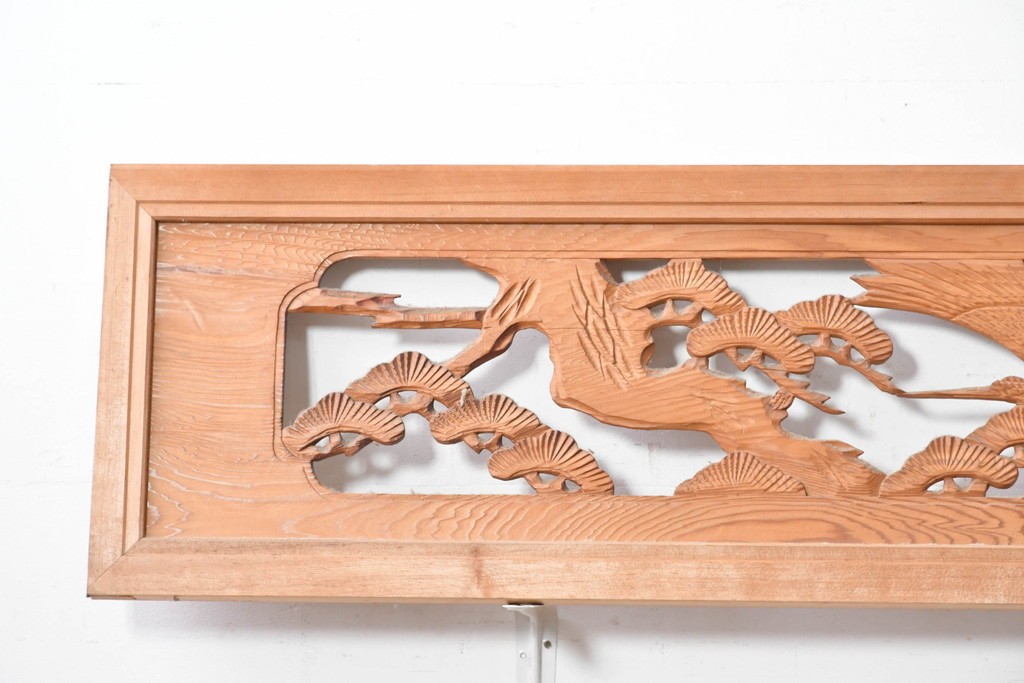 ヴィンテージ建具　昭和中期　松に舞う鶴の彫刻が美しい欄間2枚セット　(R-087559)