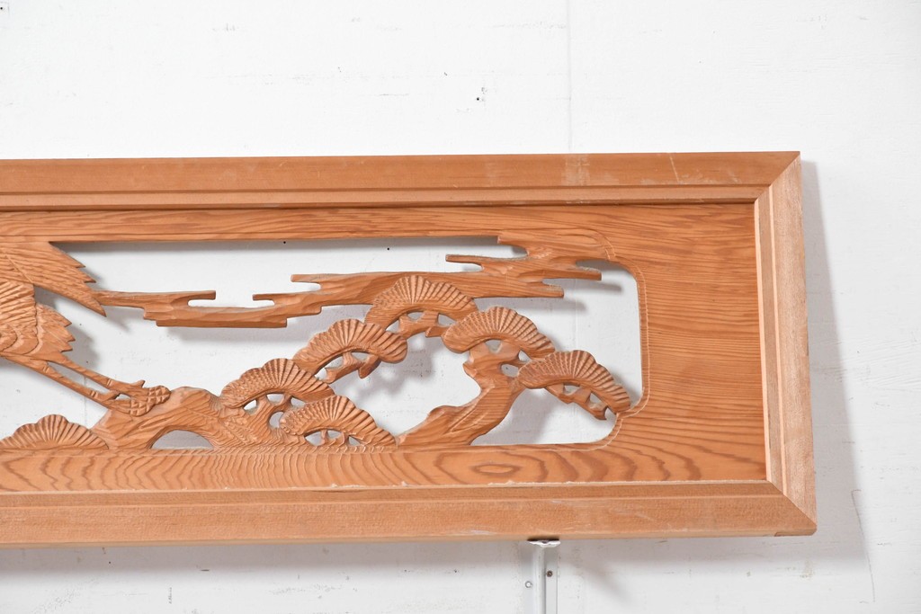 ヴィンテージ建具　昭和中期　松に舞う鶴の彫刻が美しい欄間2枚セット　(R-087559)