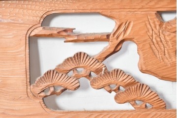 ヴィンテージ建具　昭和中期　松に舞う鶴の彫刻が美しい欄間2枚セット　(R-087559)