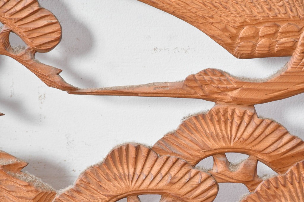 ヴィンテージ建具　昭和中期　松に舞う鶴の彫刻が美しい欄間2枚セット　(R-087559)