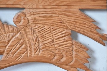 ヴィンテージ建具　昭和中期　松に舞う鶴の彫刻が美しい欄間2枚セット　(R-087559)