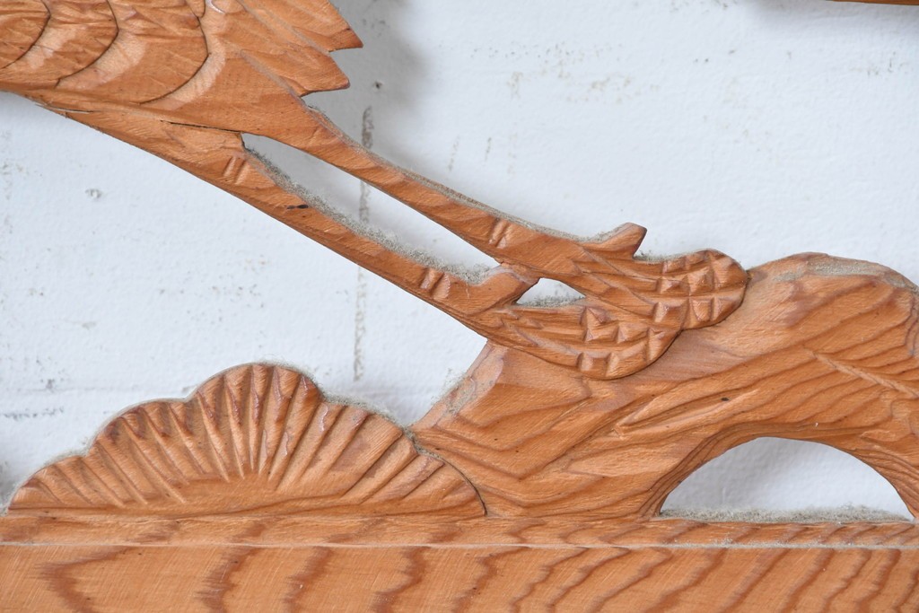 ヴィンテージ建具　昭和中期　松に舞う鶴の彫刻が美しい欄間2枚セット　(R-087559)