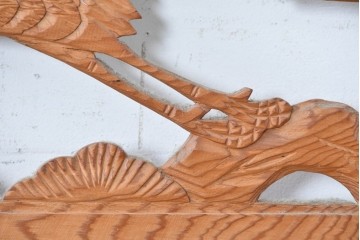 ヴィンテージ建具　昭和中期　松に舞う鶴の彫刻が美しい欄間2枚セット　(R-087559)