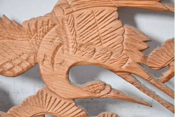 ヴィンテージ建具　昭和中期　松に舞う鶴の彫刻が美しい欄間2枚セット　(R-087559)