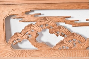 ヴィンテージ建具　昭和中期　松に舞う鶴の彫刻が美しい欄間2枚セット　(R-087559)