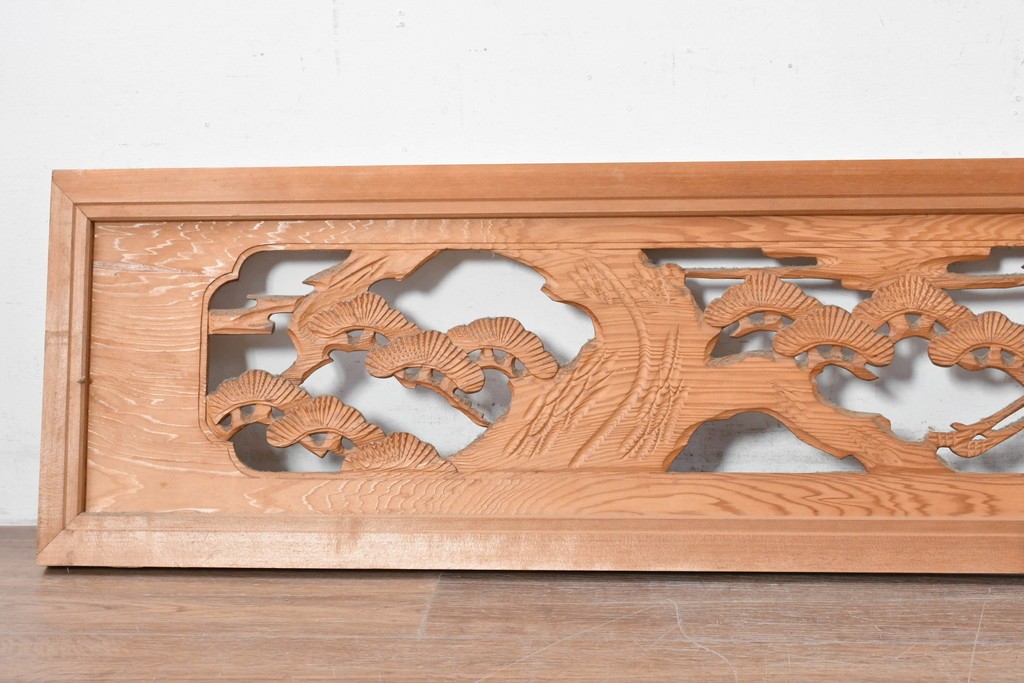 ヴィンテージ建具　昭和中期　松に舞う鶴の彫刻が美しい欄間2枚セット　(R-087559)