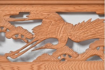 ヴィンテージ建具　昭和中期　松に舞う鶴の彫刻が美しい欄間2枚セット　(R-087559)