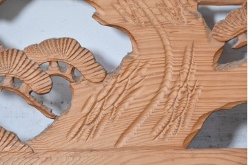 ヴィンテージ建具　昭和中期　松に舞う鶴の彫刻が美しい欄間2枚セット　(R-087559)