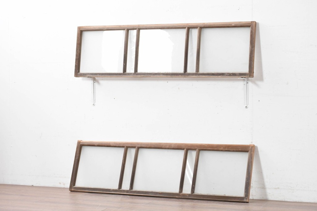 ヴィンテージ建具　昭和中期　シンプルなデザインで取り入れやすい明り取り2枚セット　(R-087560)