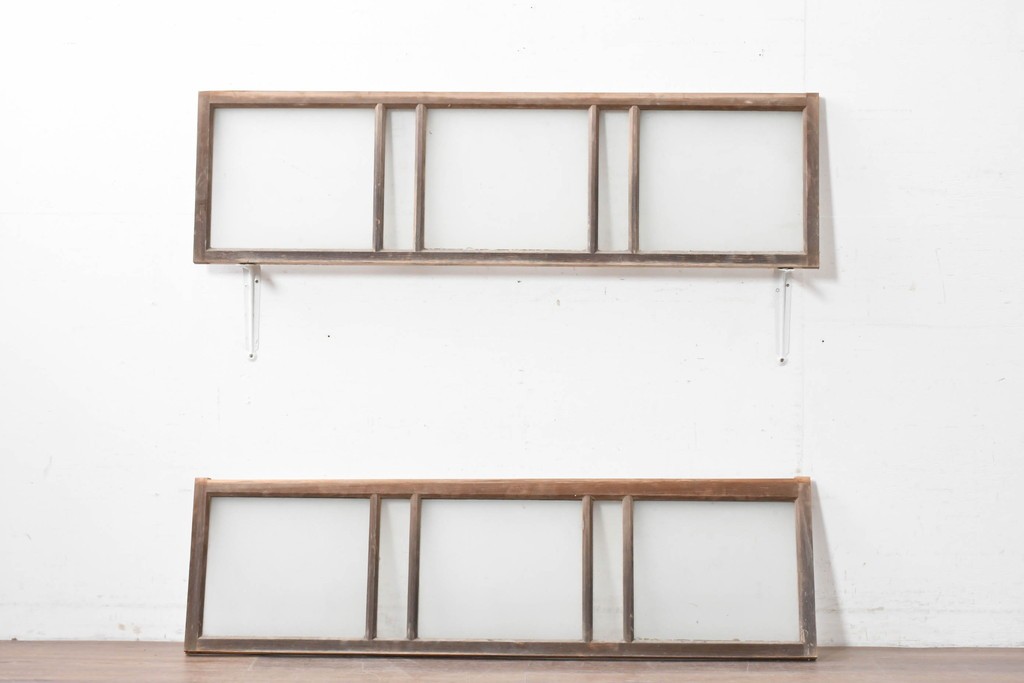 ヴィンテージ建具　昭和中期　シンプルなデザインで取り入れやすい明り取り2枚セット　(R-087560)